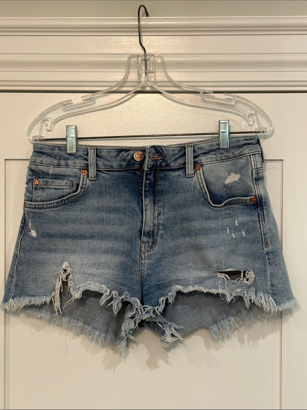 Mavi Light Blue Distressed Denim Cutoff Shorts